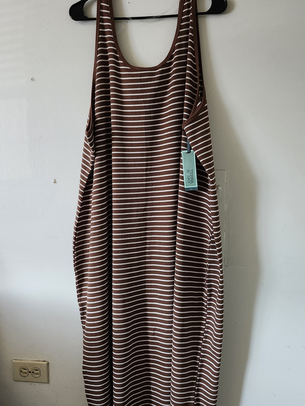 Terra & Sky Brown and White Striped Tank Maxi Dress